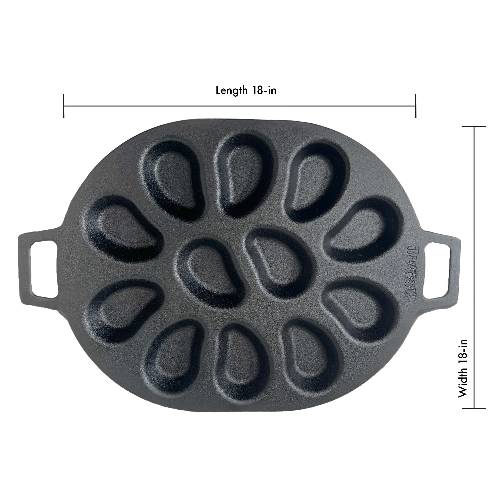 Bayou Classic Cast Iron Shellfish Shaped Oyster Grill Pan for 12 Clams, Black - VMInnovations
