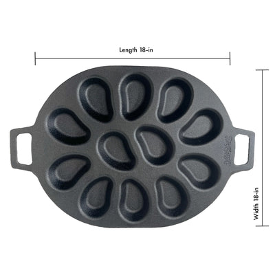 Bayou Classic Cast Iron Shellfish Shaped Oyster Grill Pan for 12 Clams, Black