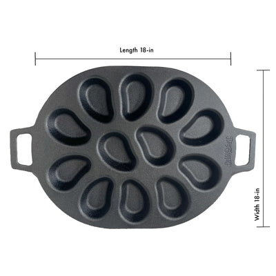 Bayou Cast Iron Shellfish Shaped Oyster Grill Pan for 12 Clams, Black (Open Box) - VMInnovations