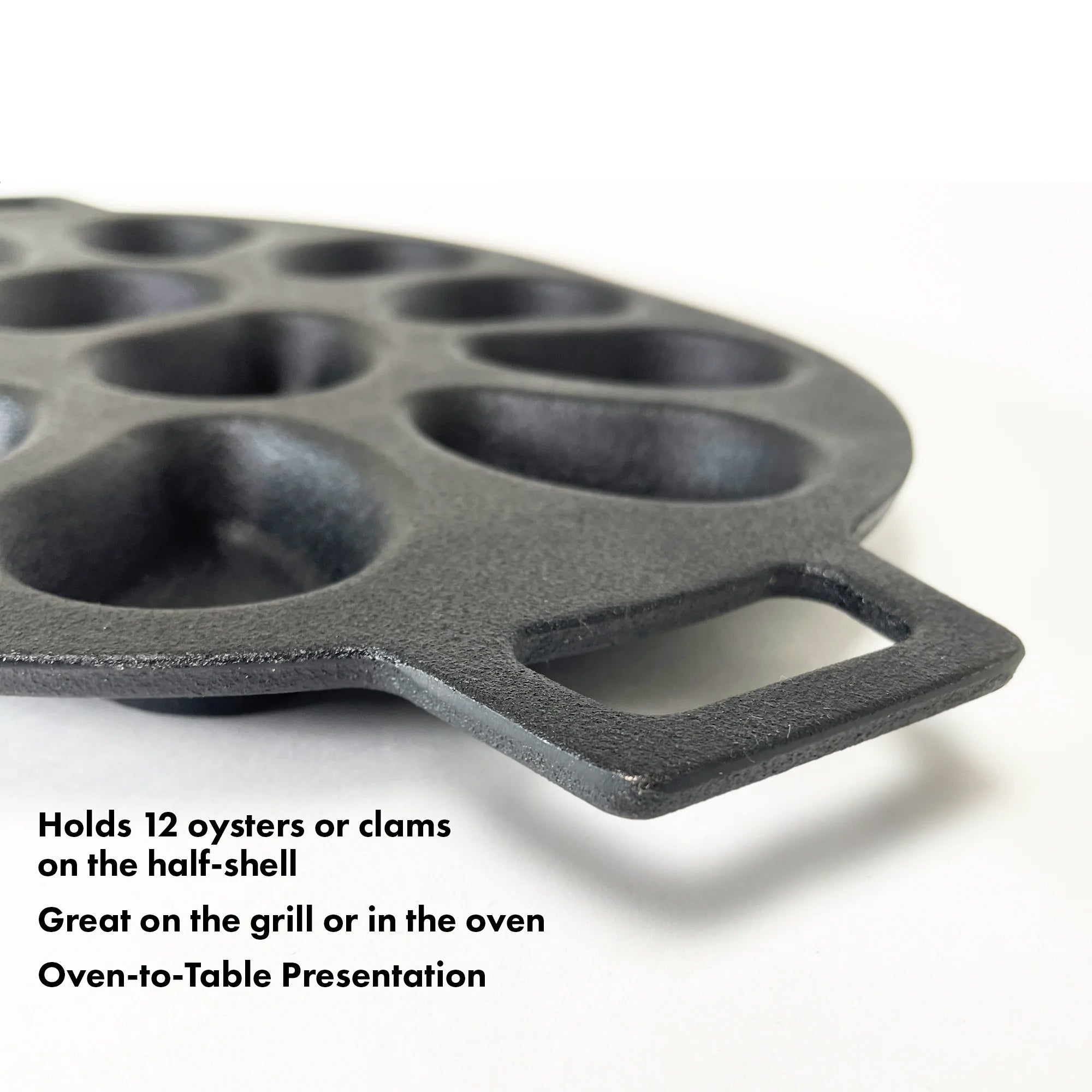 Bayou Classic Cast Iron Shellfish Shaped Oyster Grill Pan for 12 Clams, Black - VMInnovations