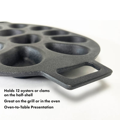 Bayou Cast Iron Shellfish Shaped Oyster Grill Pan for 12 Clams, Black (Open Box) - VMInnovations
