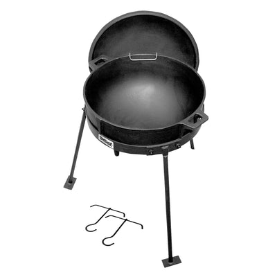 Bayou Classic 7 Gallon Cast Iron Jambalaya Kettle Pot with Lid and Tripod Stand - VMInnovations