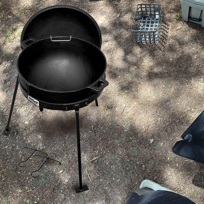 Bayou Classic 7 Gallon Cast Iron Jambalaya Kettle Pot with Lid and Tripod Stand - VMInnovations
