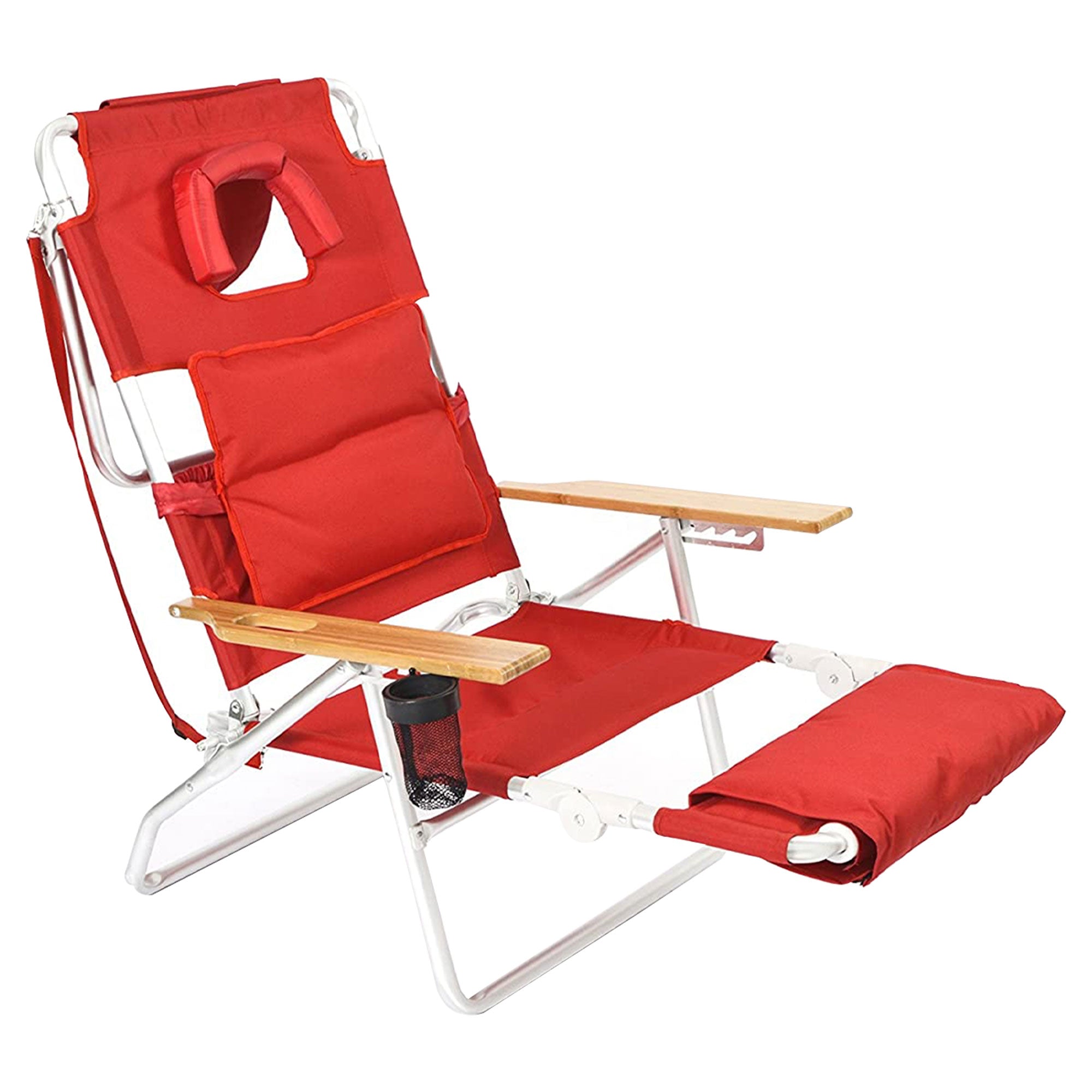 Ostrich Chaise Folding Beach Lounger & Deluxe 3in1 Padded Sports Chair, Red