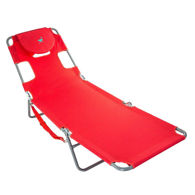 Ostrich Chaise Folding Beach Lounger & Deluxe 3in1 Padded Sports Chair, Red
