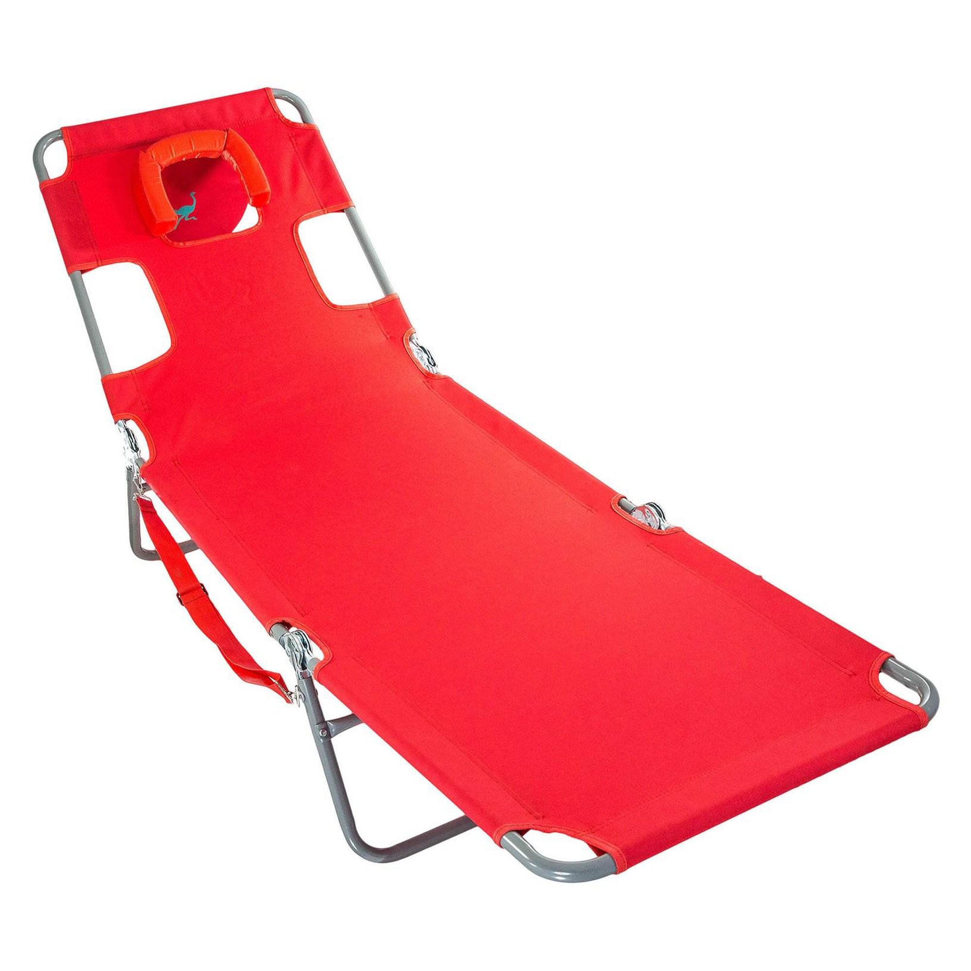 Ostrich Chaise Folding Beach Lounger & On Your Back Reclining Lawn Chair, Red - VMInnovations