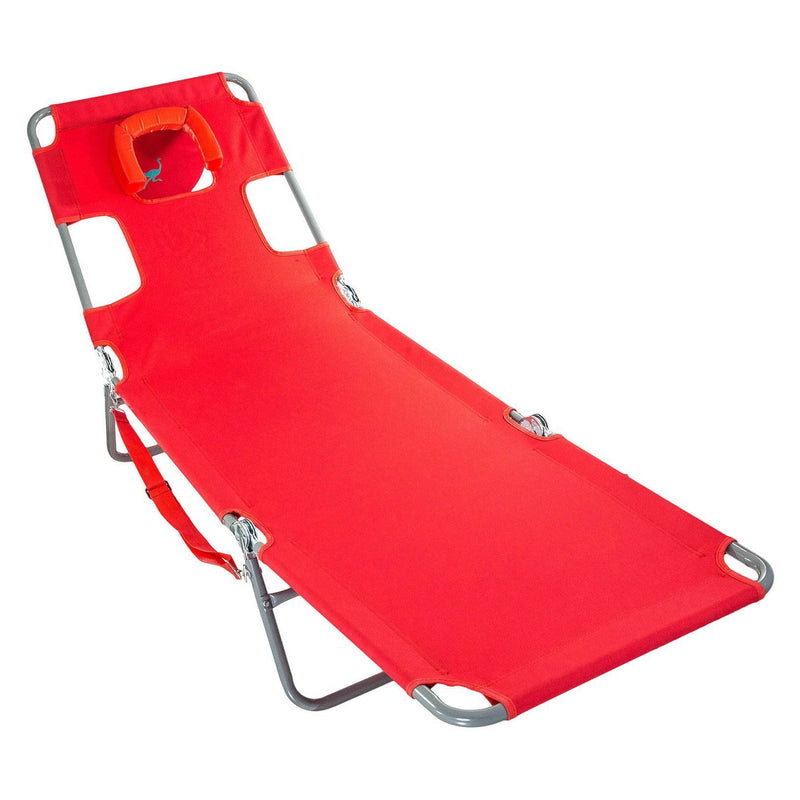 Ostrich Chaise Folding Beach Lounger & On Your Back Reclining Lawn Chair, Red