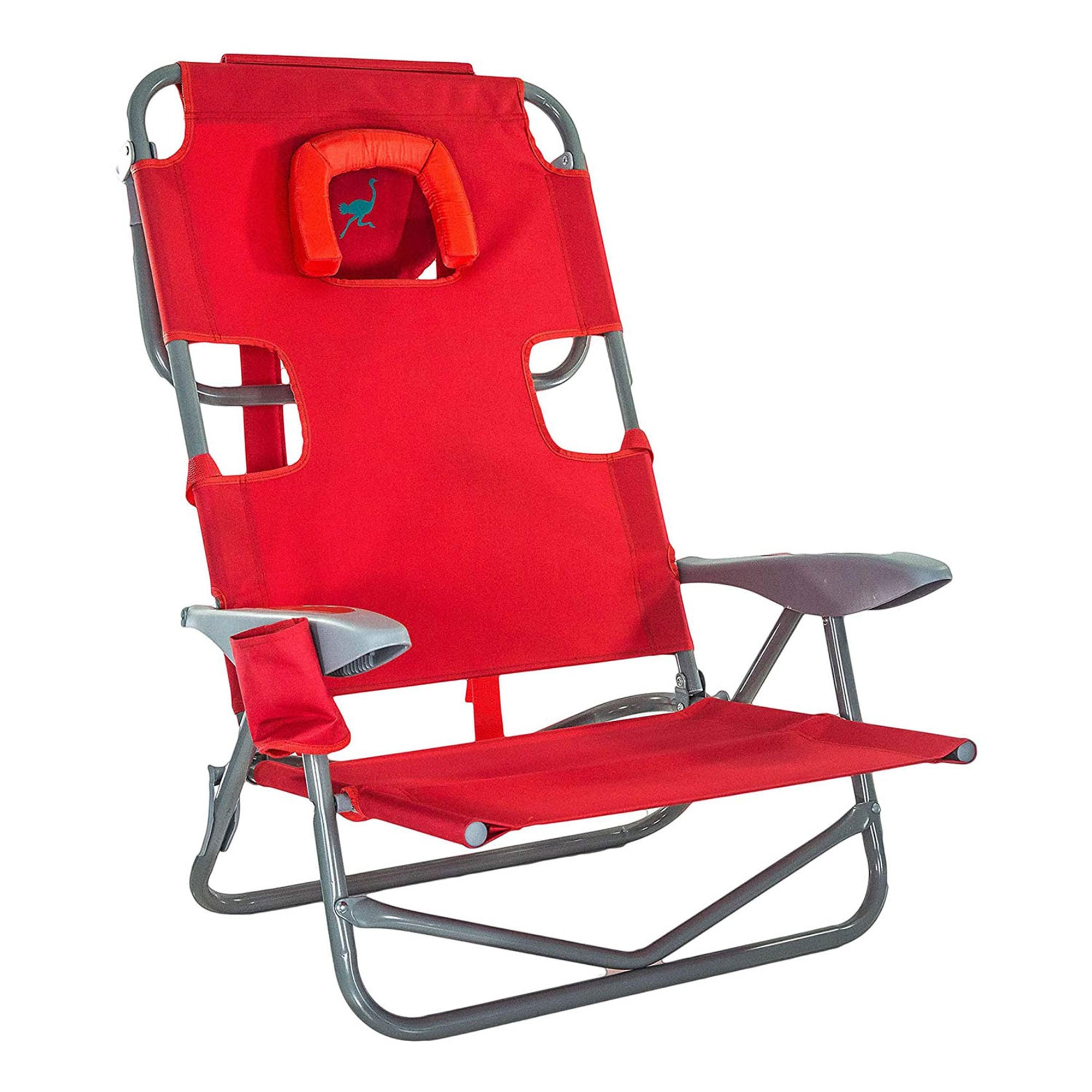 Ostrich Chaise Folding Beach Lounger & On Your Back Reclining Lawn Chair, Red - VMInnovations