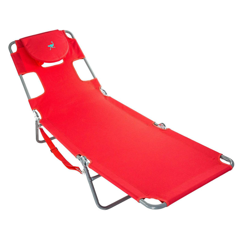 Ostrich Chaise Folding Beach Lounger & On Your Back Reclining Lawn Chair, Red