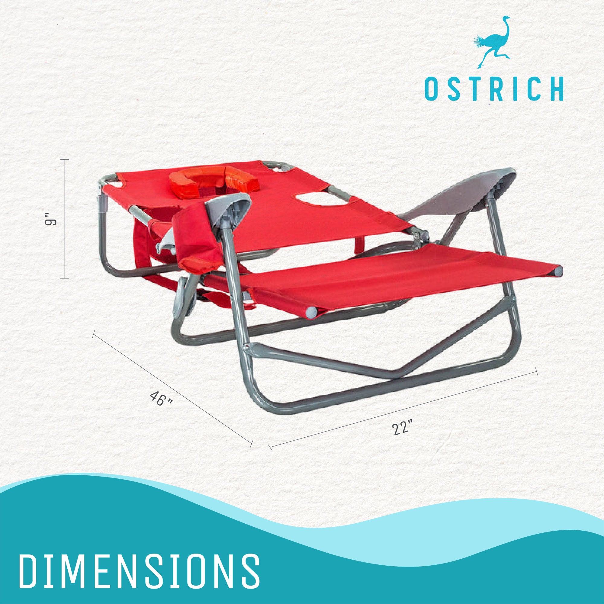 Ostrich Chaise Folding Beach Lounger & On Your Back Reclining Lawn Chair, Red - VMInnovations