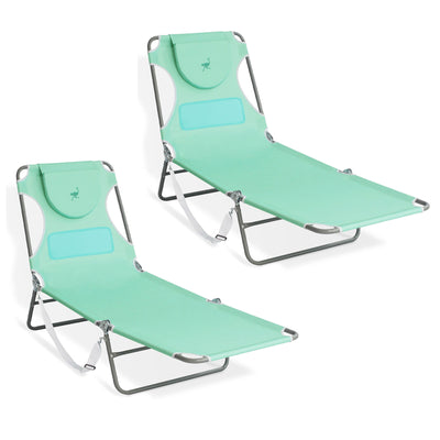 Ostrich Chaise Lounge Folding Sunbathing Poolside Beach Chair, Teal (2 Pack)