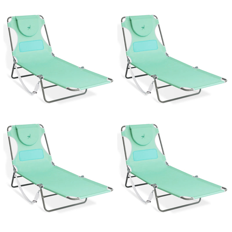 Ostrich Chaise Lounge Folding Sunbathing Poolside Beach Chair, Teal (4 Pack)