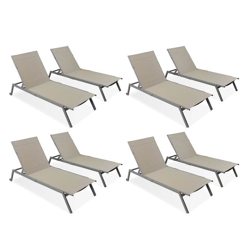 Ostrich Princeton Adult Outdoor Chaise Lounge Chairs with Wheels, Tan (8 Pack)