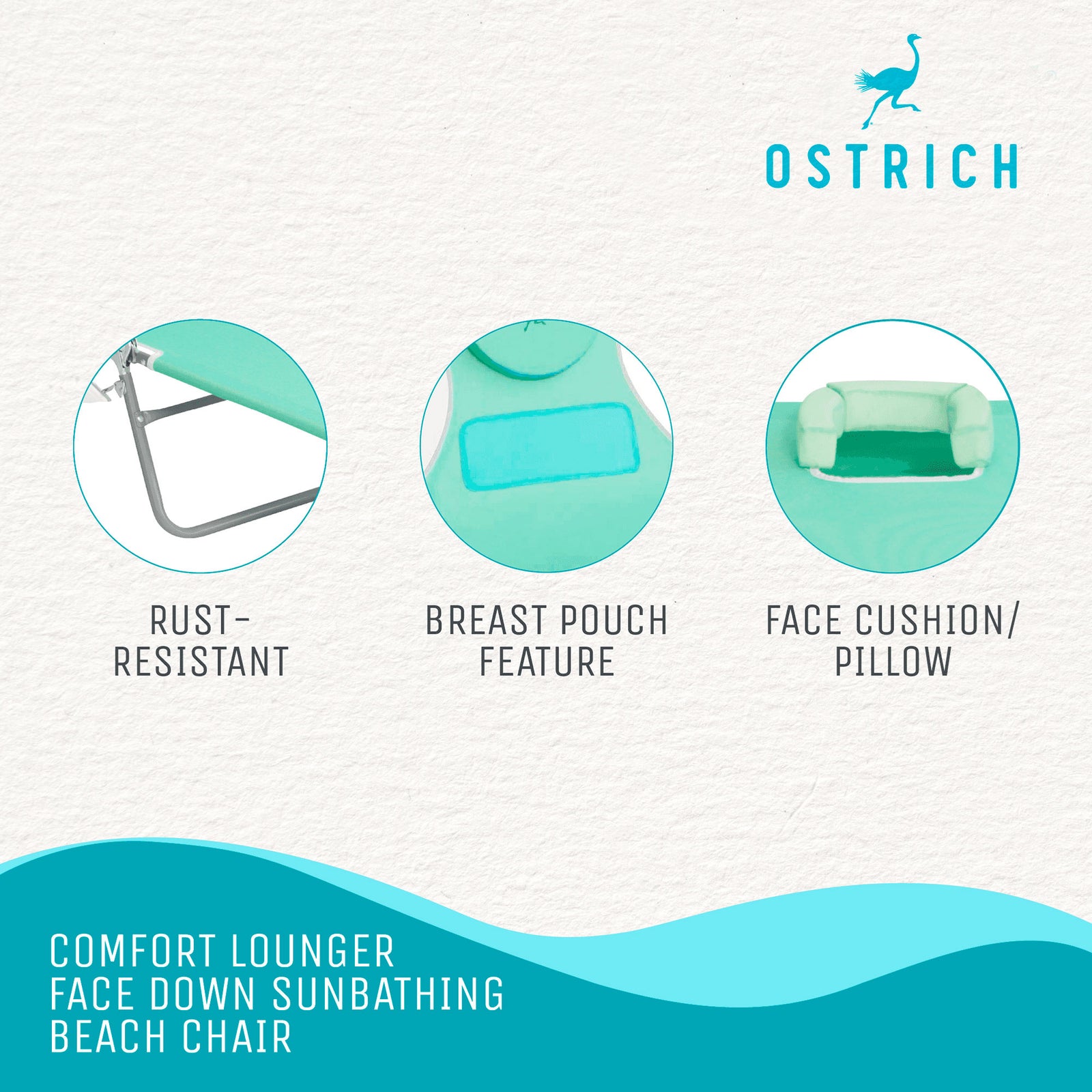 Ostrich Chaise Sunbathing Poolside Beach Chair with Recliner Lounge Chair, Teal - VMInnovations