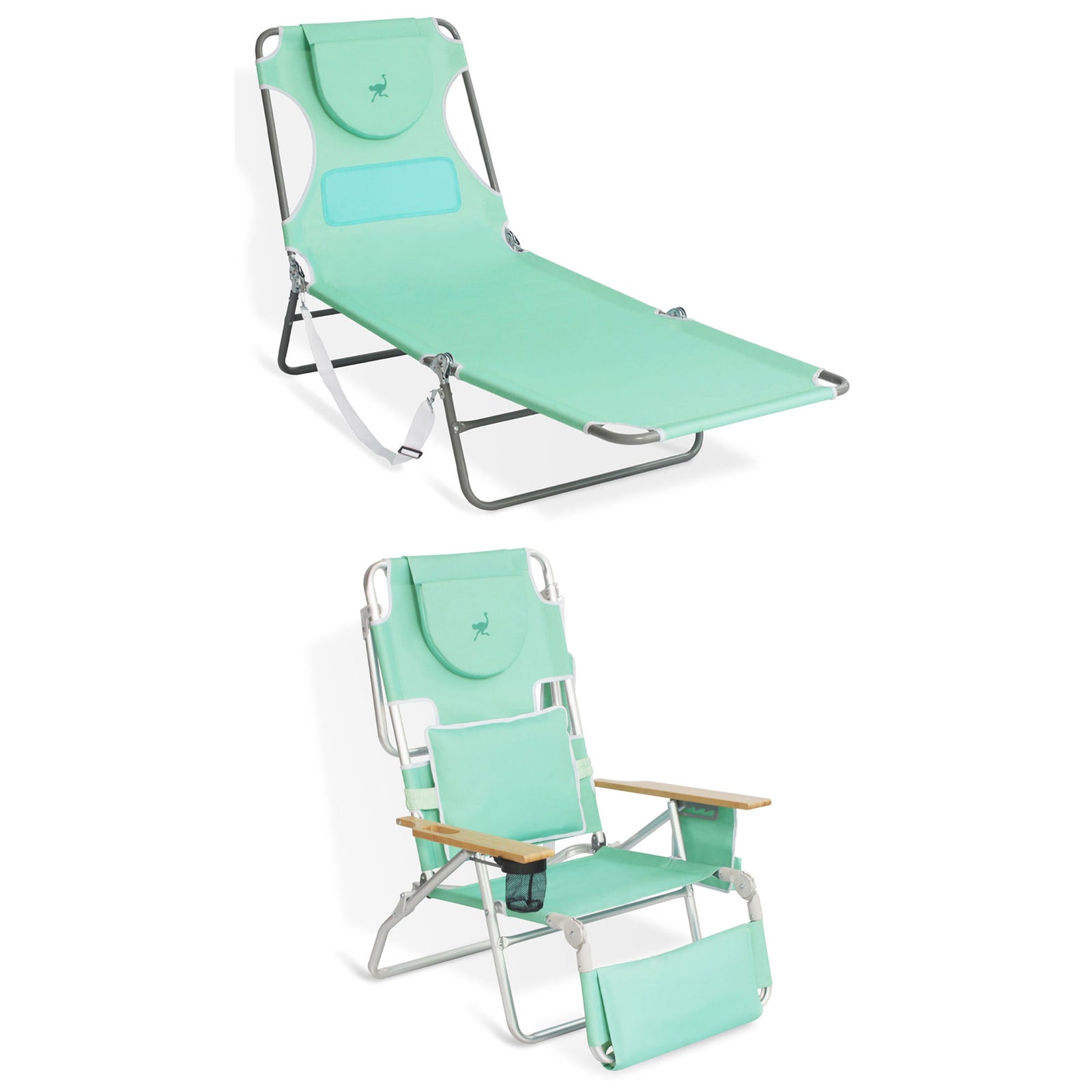 Ostrich Chaise Lounge Folding Chair with Deluxe Padded 3N1 Reclining Chair, Teal - VMInnovations