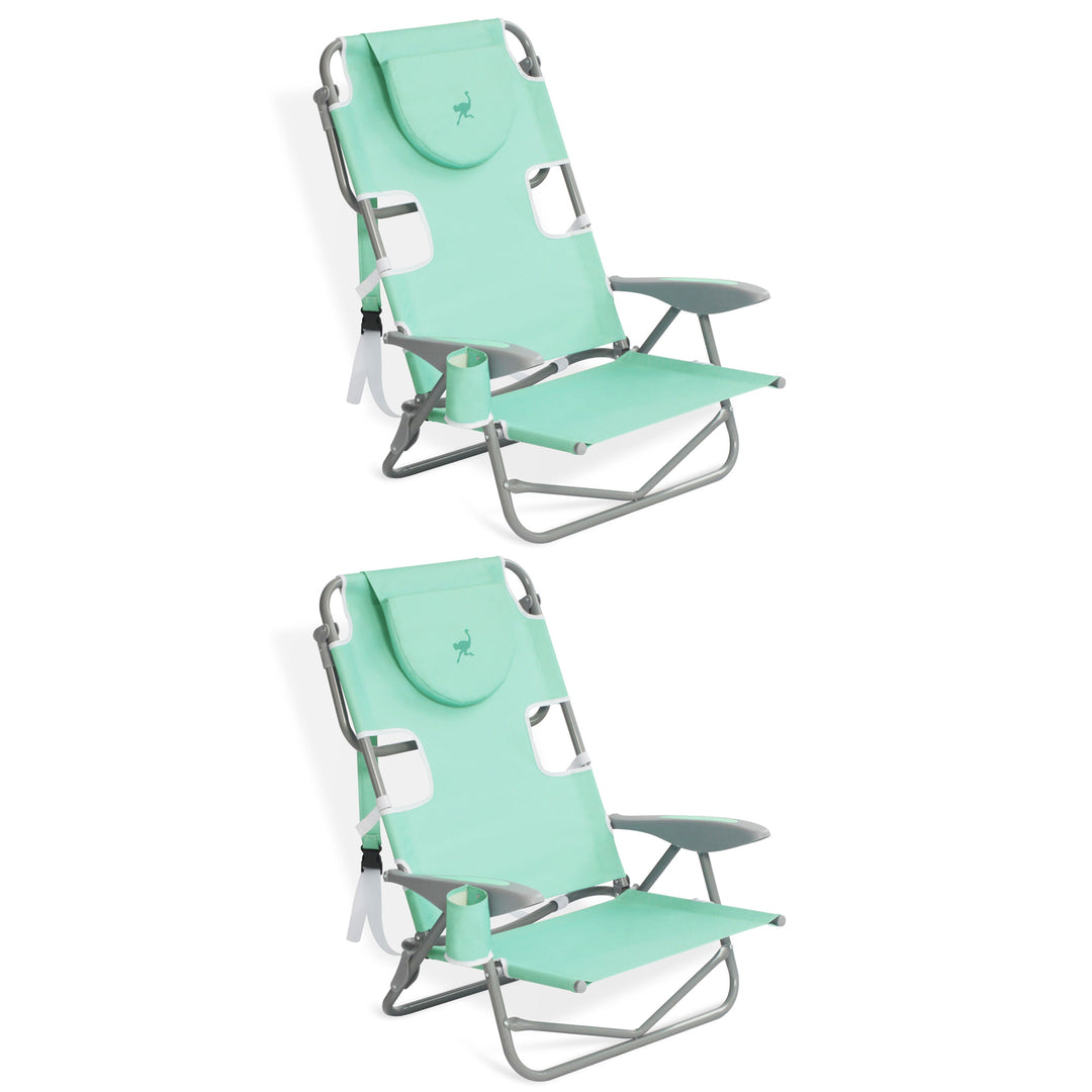 Ostrich On Your Back Folding Reclining Outdoor Camping Lawn Chair, Teal (2 Pack)