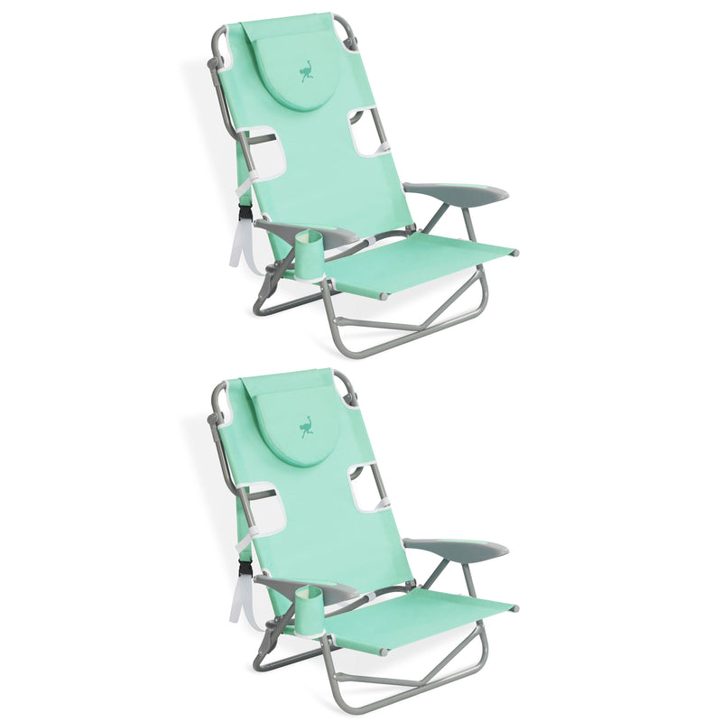 Ostrich On Your Back Folding Reclining Outdoor Camping Lawn Chair, Teal (2 Pack)