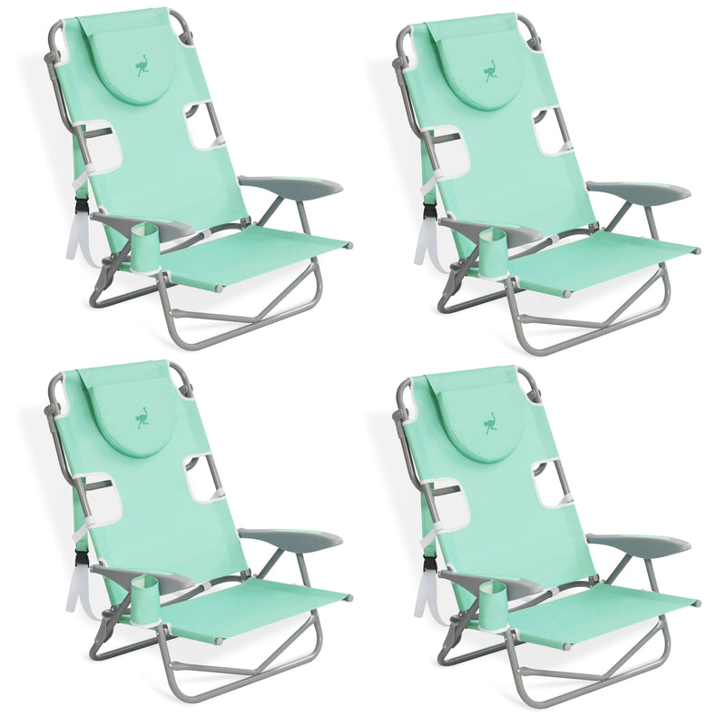 Ostrich On Your Back Folding Reclining Outdoor Camping Lawn Chair, Teal (4 Pack)