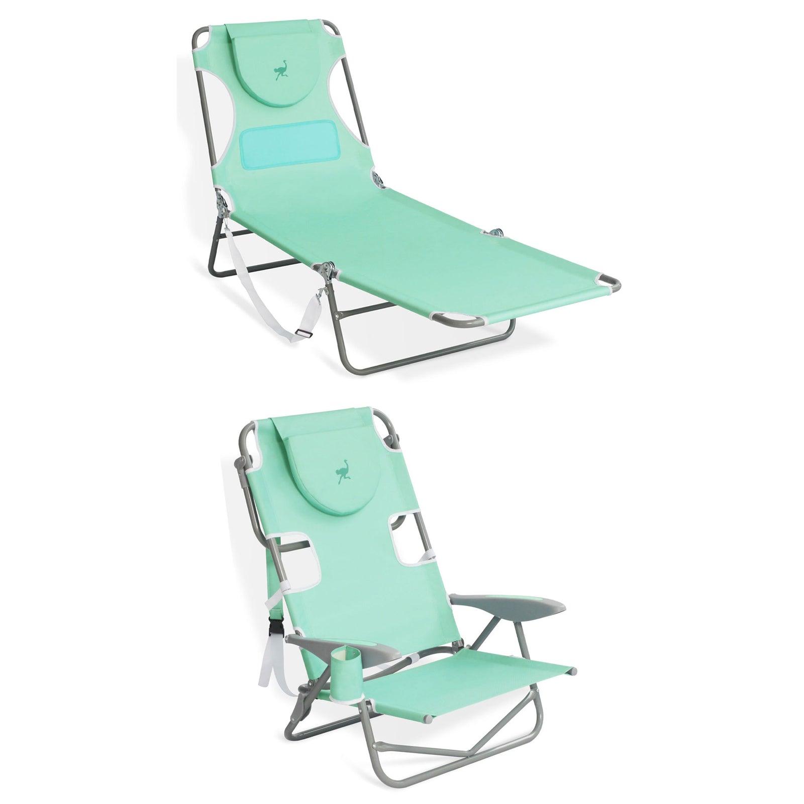 Ostrich Chaise Lounge Beach Chair with On Your Back Camping Lawn Chair, Teal - VMInnovations