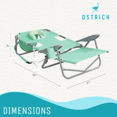 Ostrich Chaise Lounge Beach Chair with On Your Back Camping Lawn Chair, Teal - VMInnovations