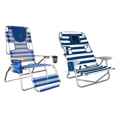 Ostrich 3N1 Altitude 16'' Recline Beach Chair & On Your Back Chair, Striped Blue