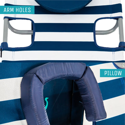 Ostrich 3N1 Altitude 16'' Recline Beach Chair & On Your Back Chair, Striped Blue