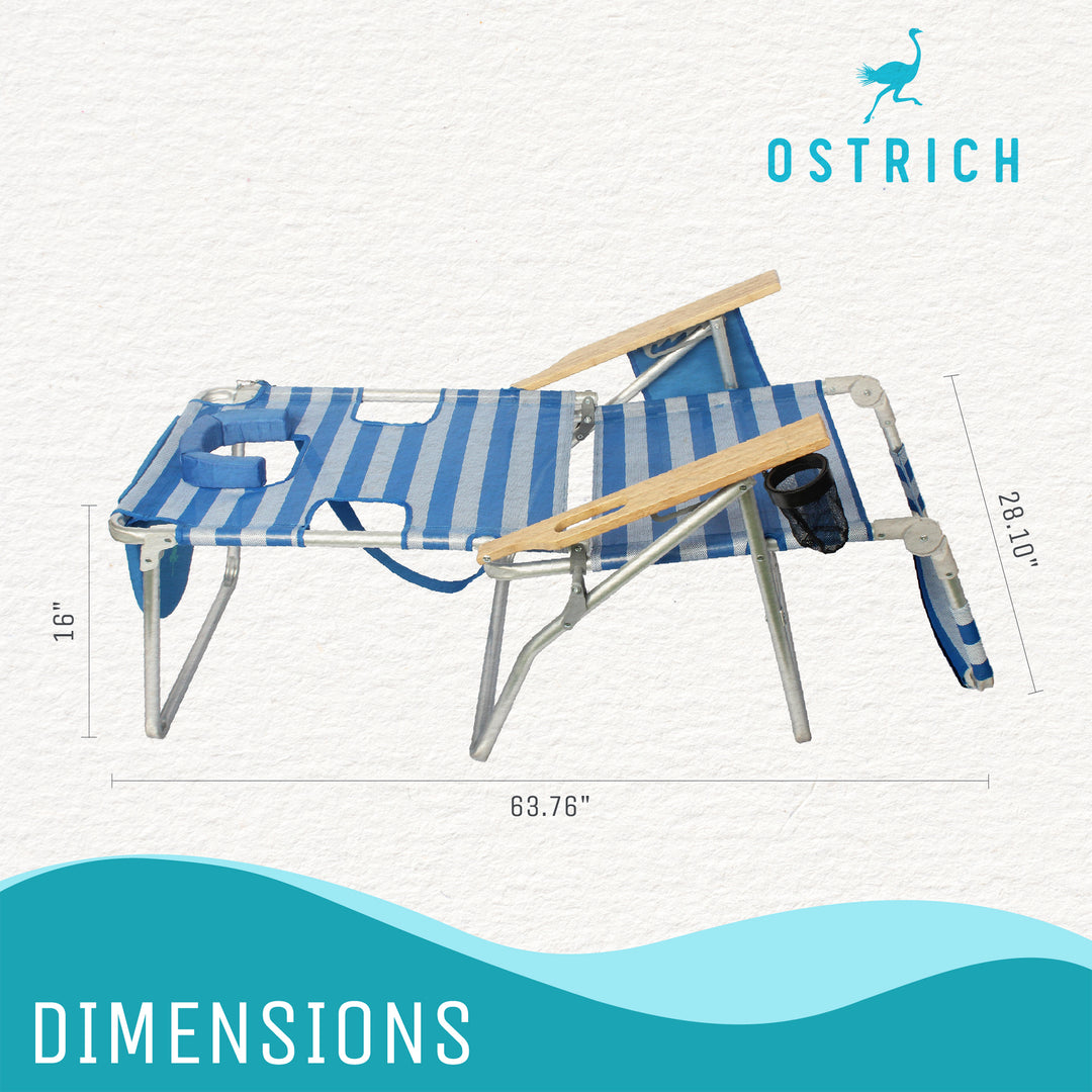 Ostrich 3N1 Altitude 16'' Recline Beach Chair & On Your Back Chair, Striped Blue