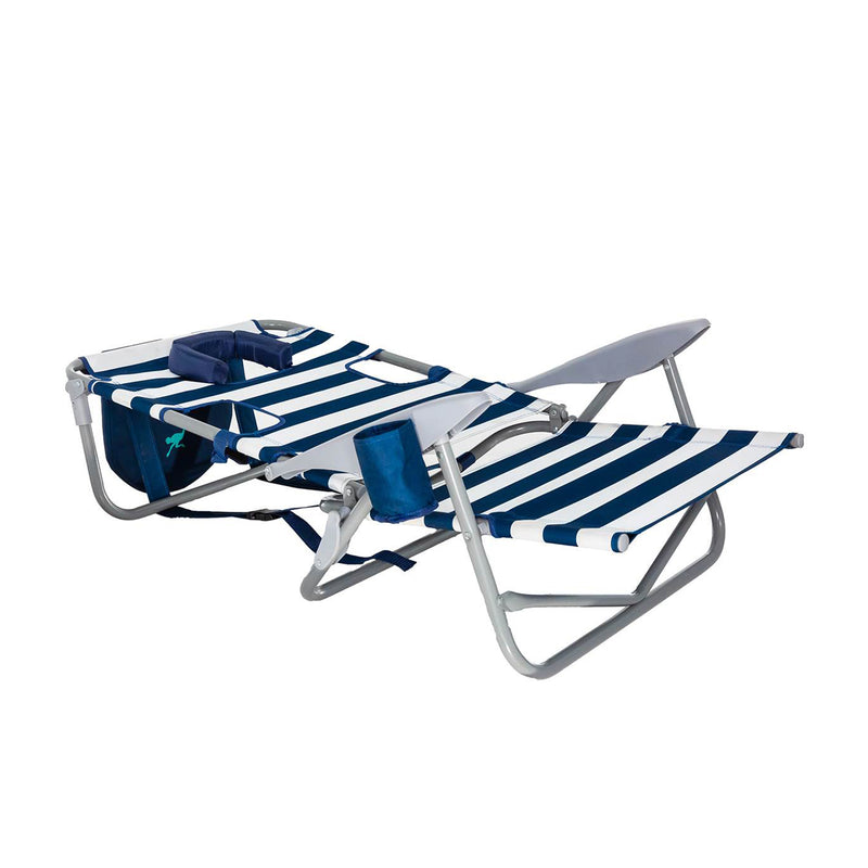 Ostrich Ladies Comfort Lounger Chair & On Your Back Beach Chair, Striped Blue