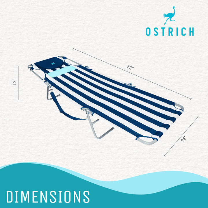 Ostrich Ladies Comfort Lounger Chair & On Your Back Beach Chair, Striped Blue