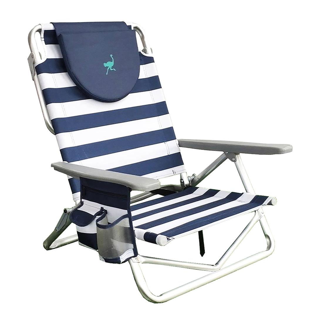 Ostrich On Your Back Sand Chair and On Your Back Sand Beach Chair, Striped Blue