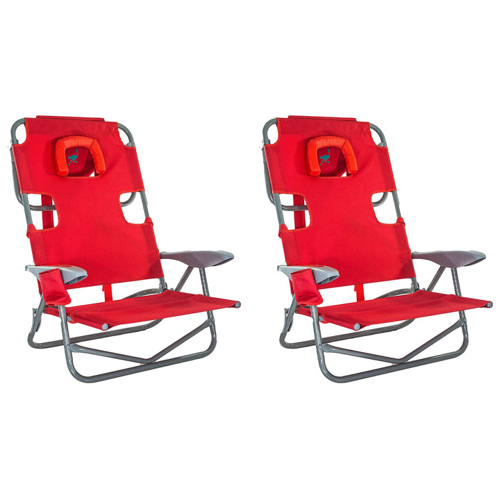 Ostrich On Your Back Folding Reclining Outdoor Camping Lawn Chair, Red (2 Pack)