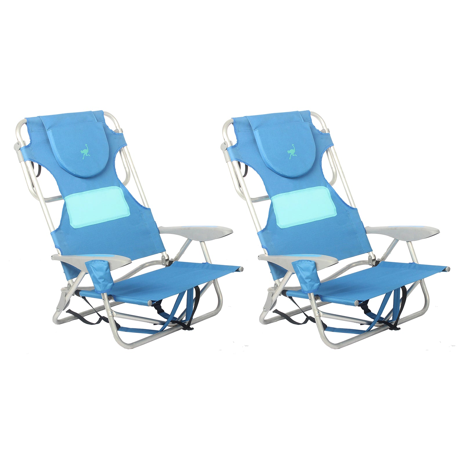 Ostrich Ladies Comfort On Your Back Outdoor Backpack Beach Chair, Blue, (2 Pack) - VMInnovations