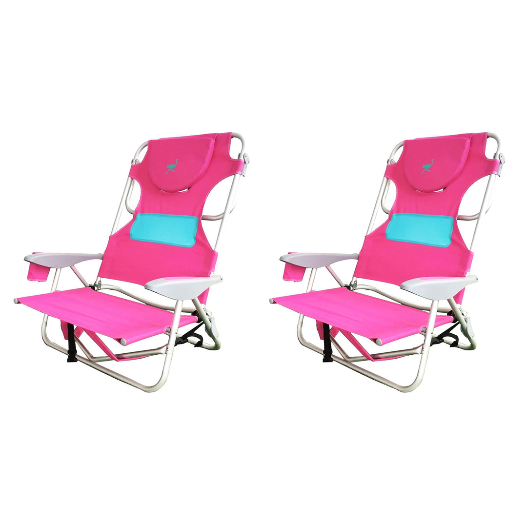 Ostrich Outdoor Beach Ladies Comfort On Your Back Beach Chair, Pink (2 Pack)