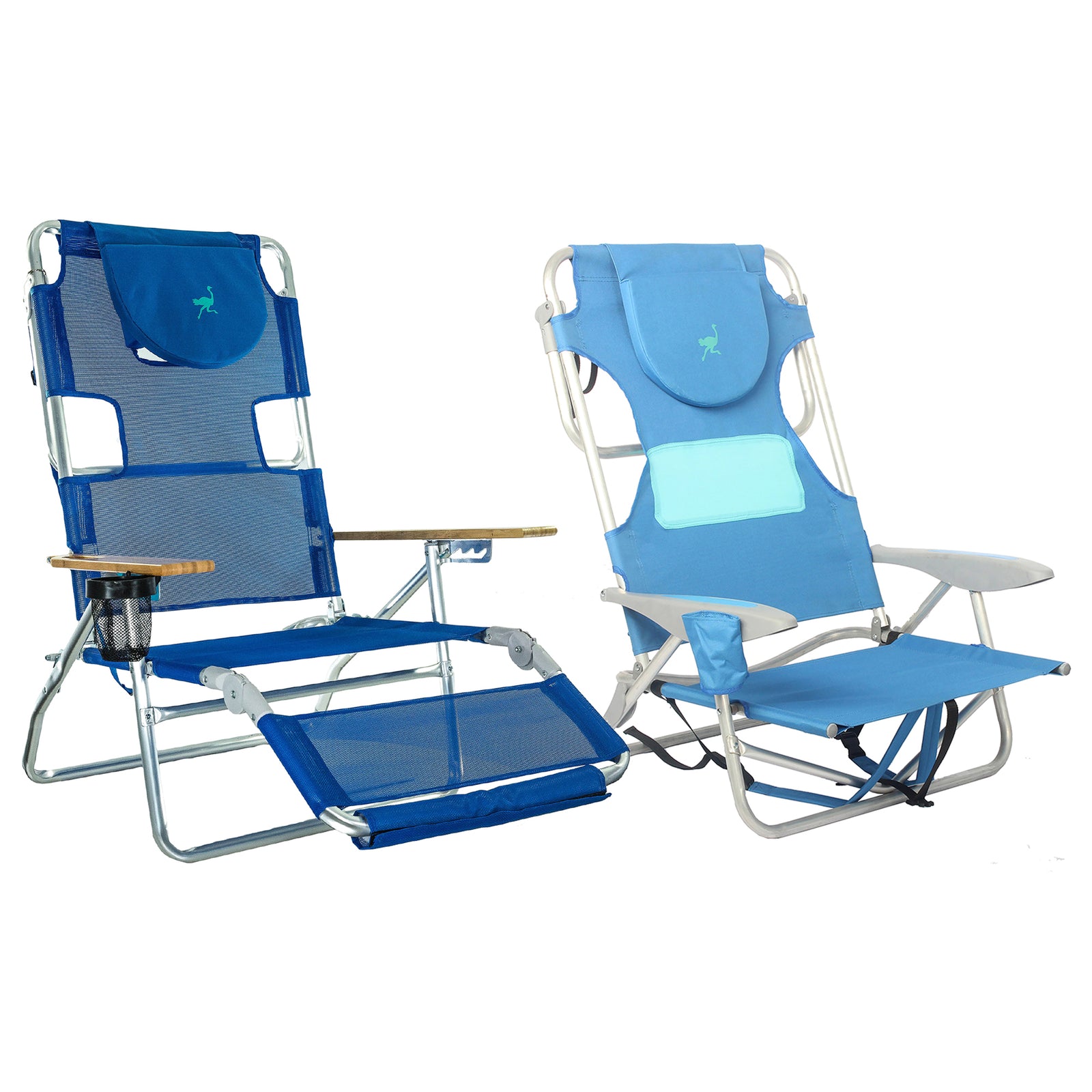 Ostrich 3N1 Reclining Chair and Ladies Comfort On-Your-Back Beach Chair, Blue - VMInnovations