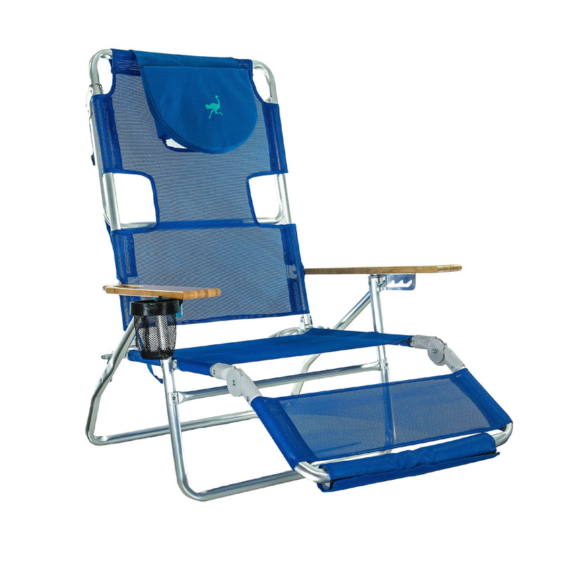 Ostrich 3N1 Reclining Chair and Ladies Comfort On-Your-Back Beach Chair, Blue