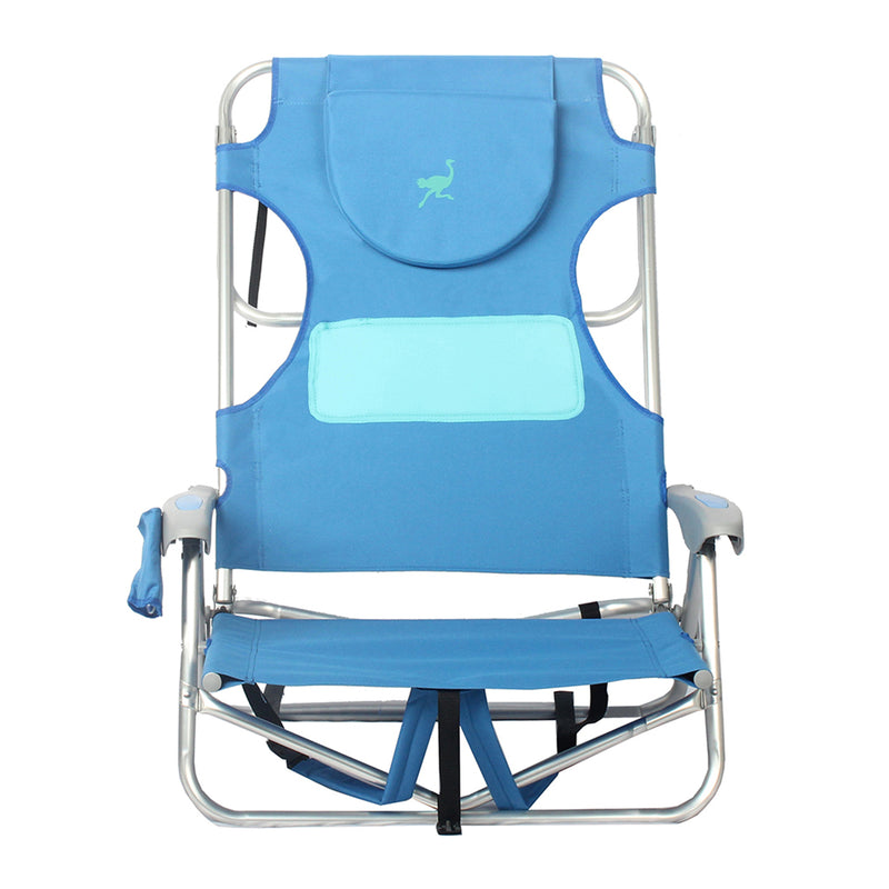 Ostrich 3N1 Reclining Chair and Ladies Comfort On-Your-Back Beach Chair, Blue