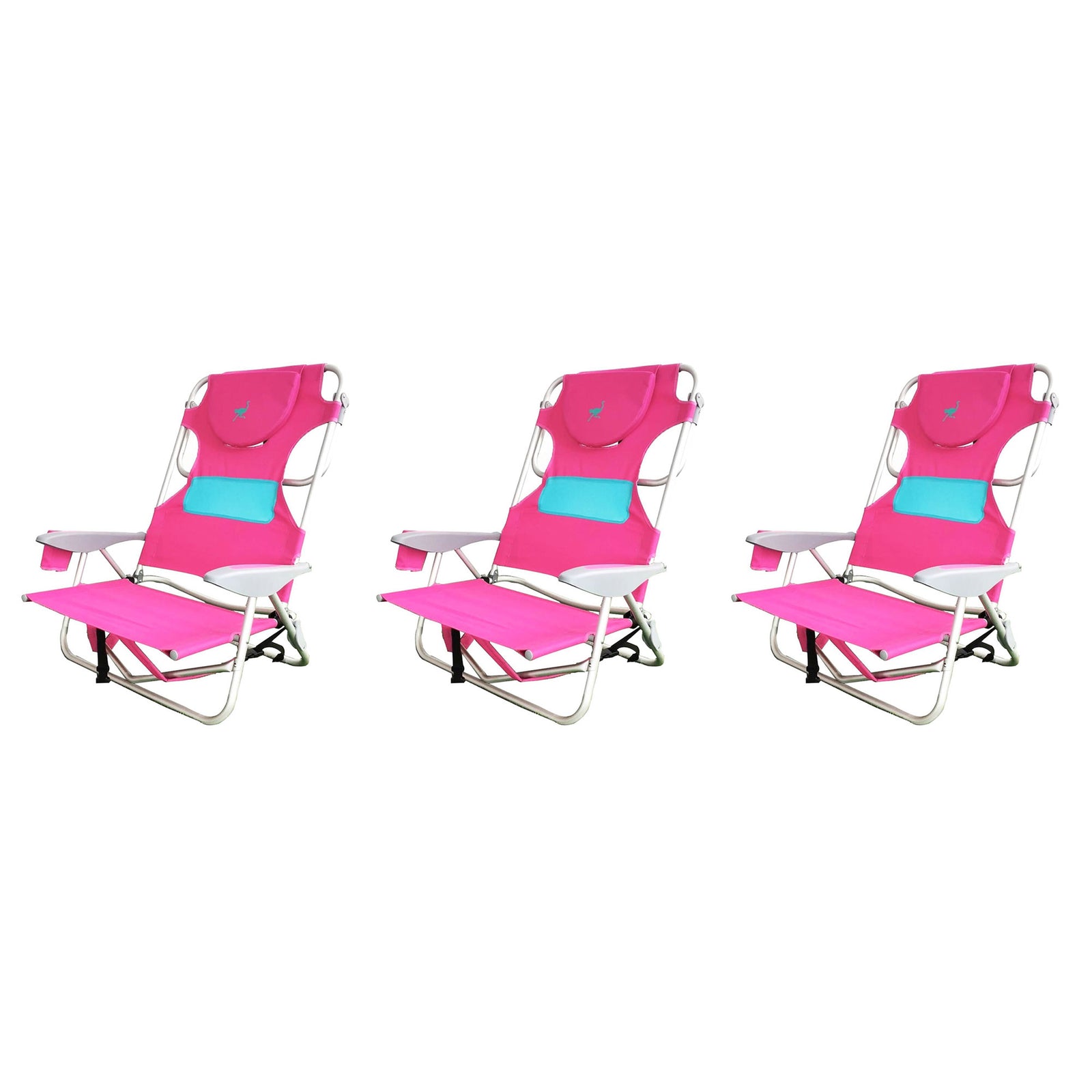 Ostrich Outdoor Beach Ladies Comfort On Your Back Beach Chair, Pink (3 Pack) - VMInnovations
