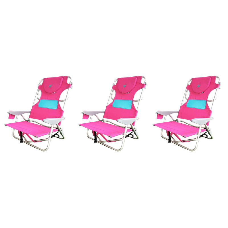 Ostrich Outdoor Beach Ladies Comfort On Your Back Beach Chair, Pink (3 Pack)