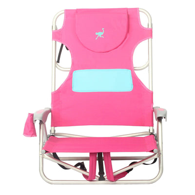 Ostrich Outdoor Beach Ladies Comfort On Your Back Beach Chair, Pink (3 Pack)