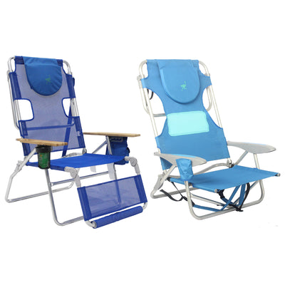 Ostrich Altitude 3N1 Chair and Ladies Comfort On Your Back Beach Chair, Blue - VMInnovations
