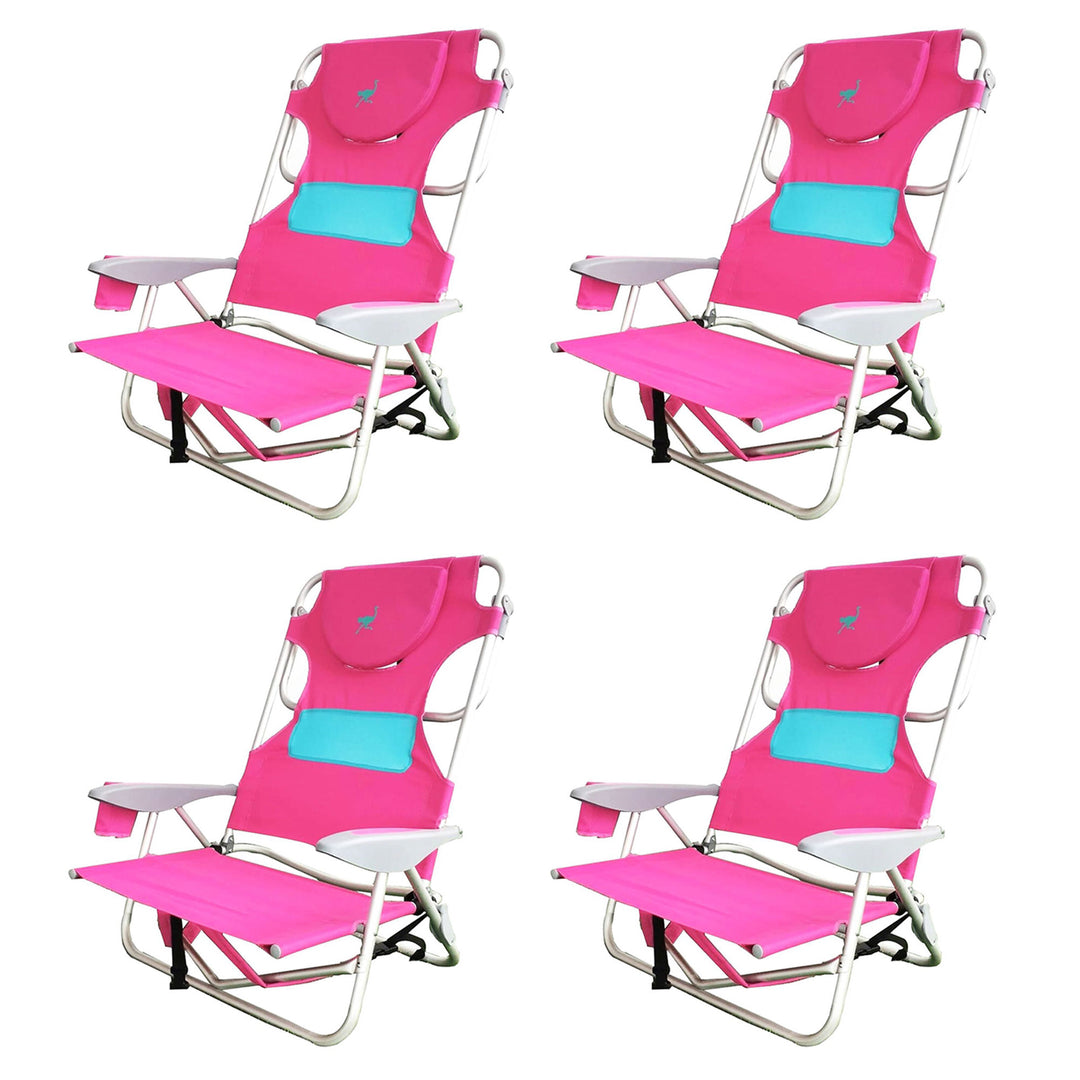 Ostrich Outdoor Beach Ladies Comfort On-Your-Back Beach Chair, Pink (4 Pack)