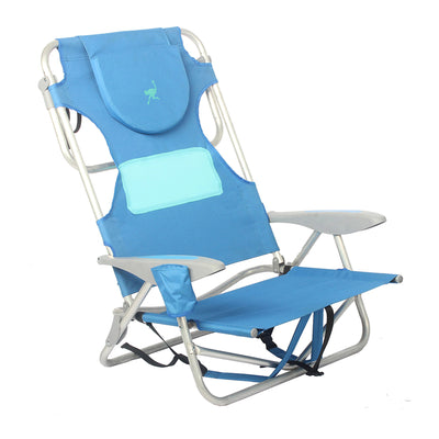 Ostrich Chaise Beach Lounger & Ladies Comfort On Your Back Beach Chair, Blue