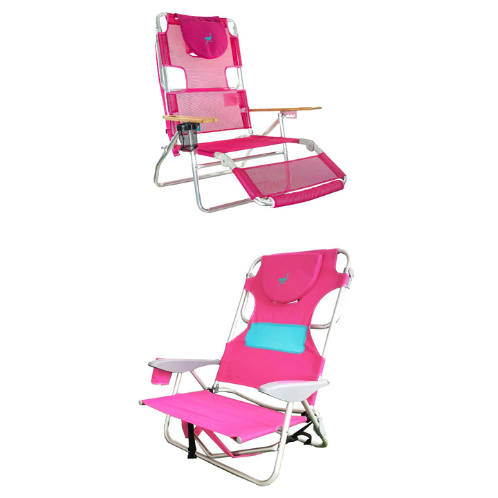 Ostrich 3 in 1 Reclining Chair and Ladies Comfort On-Your-Back Beach Chair, Pink