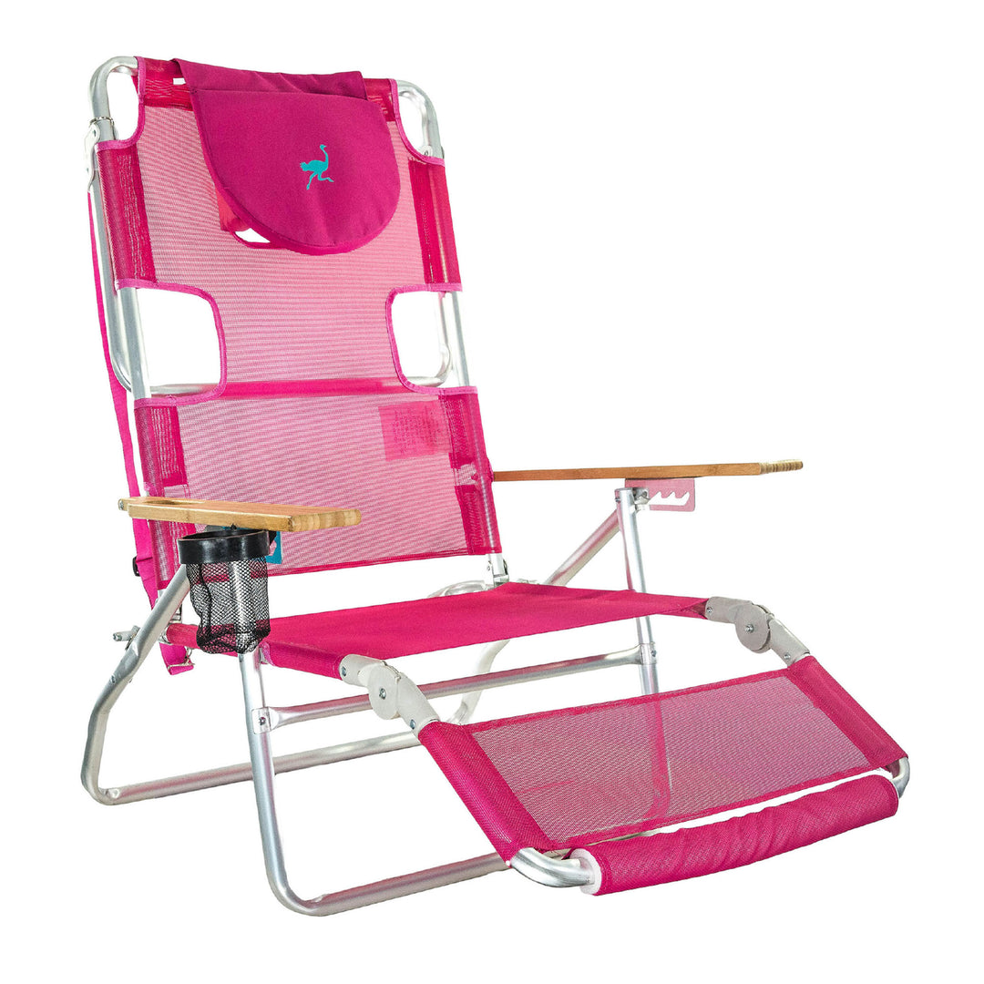 Ostrich 3 in 1 Reclining Chair and Ladies Comfort On-Your-Back Beach Chair, Pink