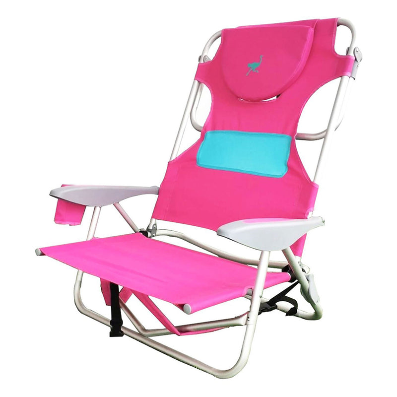 Ostrich 3 in 1 Reclining Chair and Ladies Comfort On-Your-Back Beach Chair, Pink