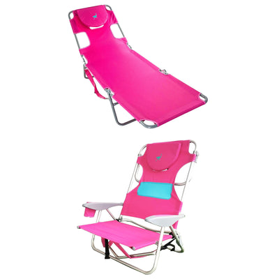 Ostrich Chaise Sunbathing Chair & Ladies Comfort On-Your-Back Beach Chair, Pink