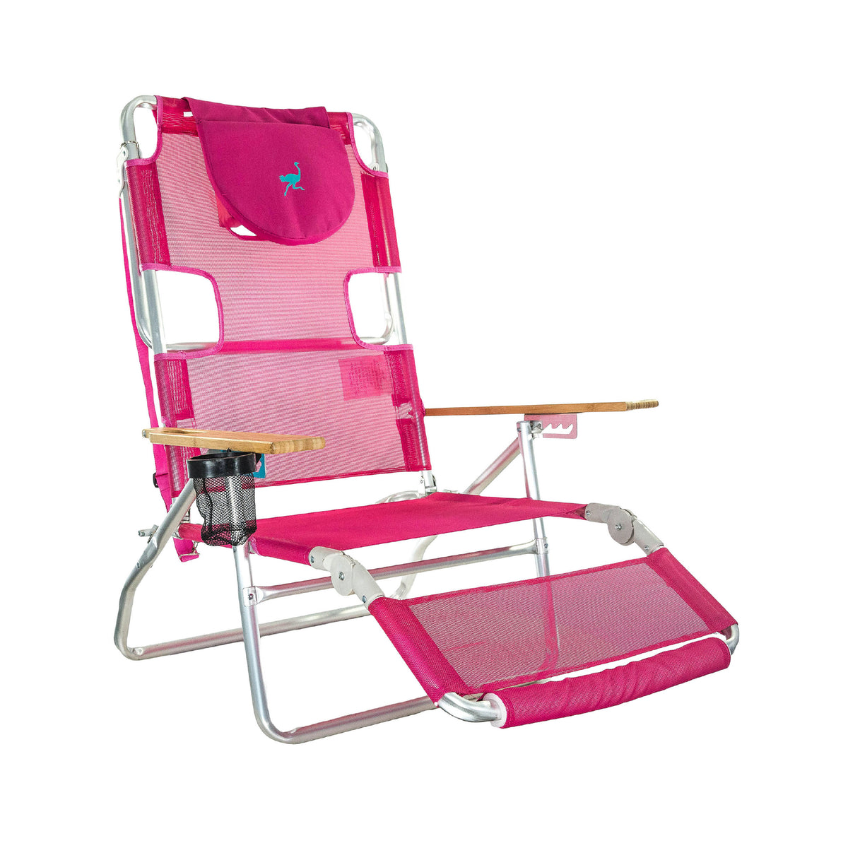 Ostrich 3 N 1 5 Position Reclining Beach Chair & Chaise Beach Lounger, Pink