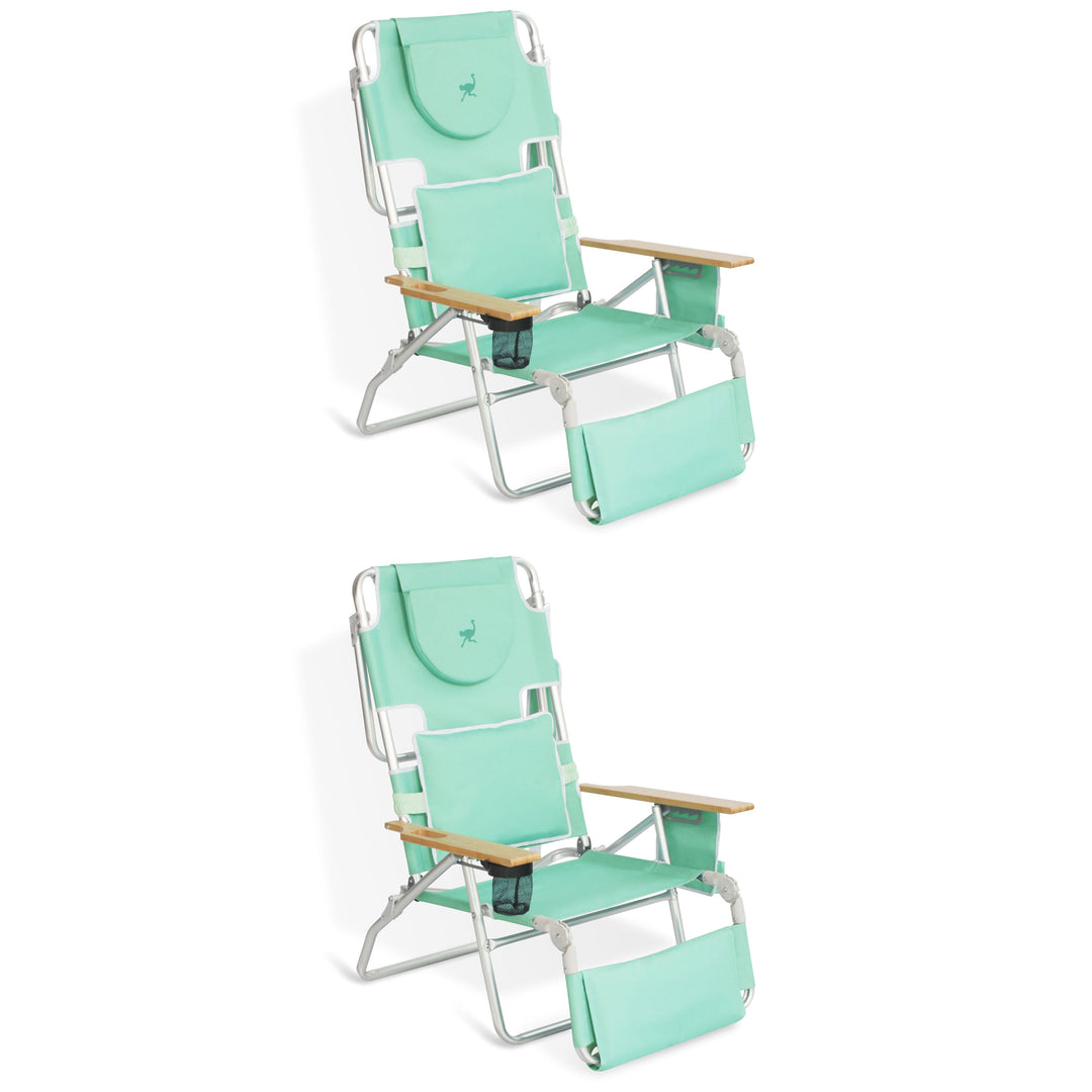 Ostrich Deluxe Padded 3-N-1 Outdoor Folding Reclining Beach Chair, Teal (2 Pack)