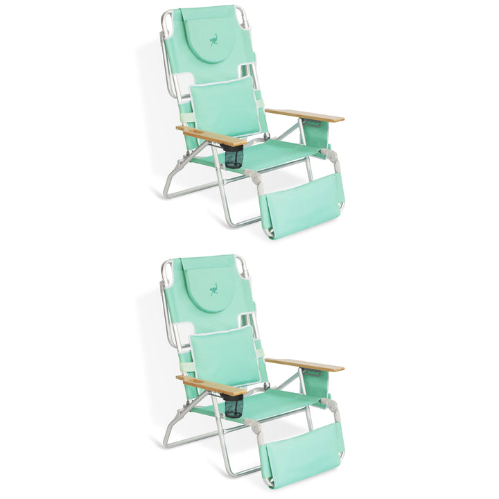 Ostrich Deluxe Padded 3-N-1 Outdoor Folding Reclining Beach Chair, Teal (2 Pack)