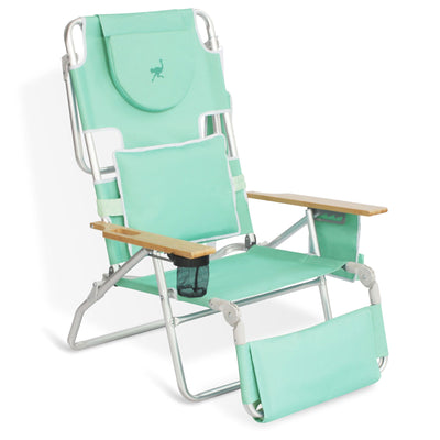 Ostrich Deluxe Padded 3-N-1 Outdoor Folding Reclining Beach Chair, Teal (2 Pack)